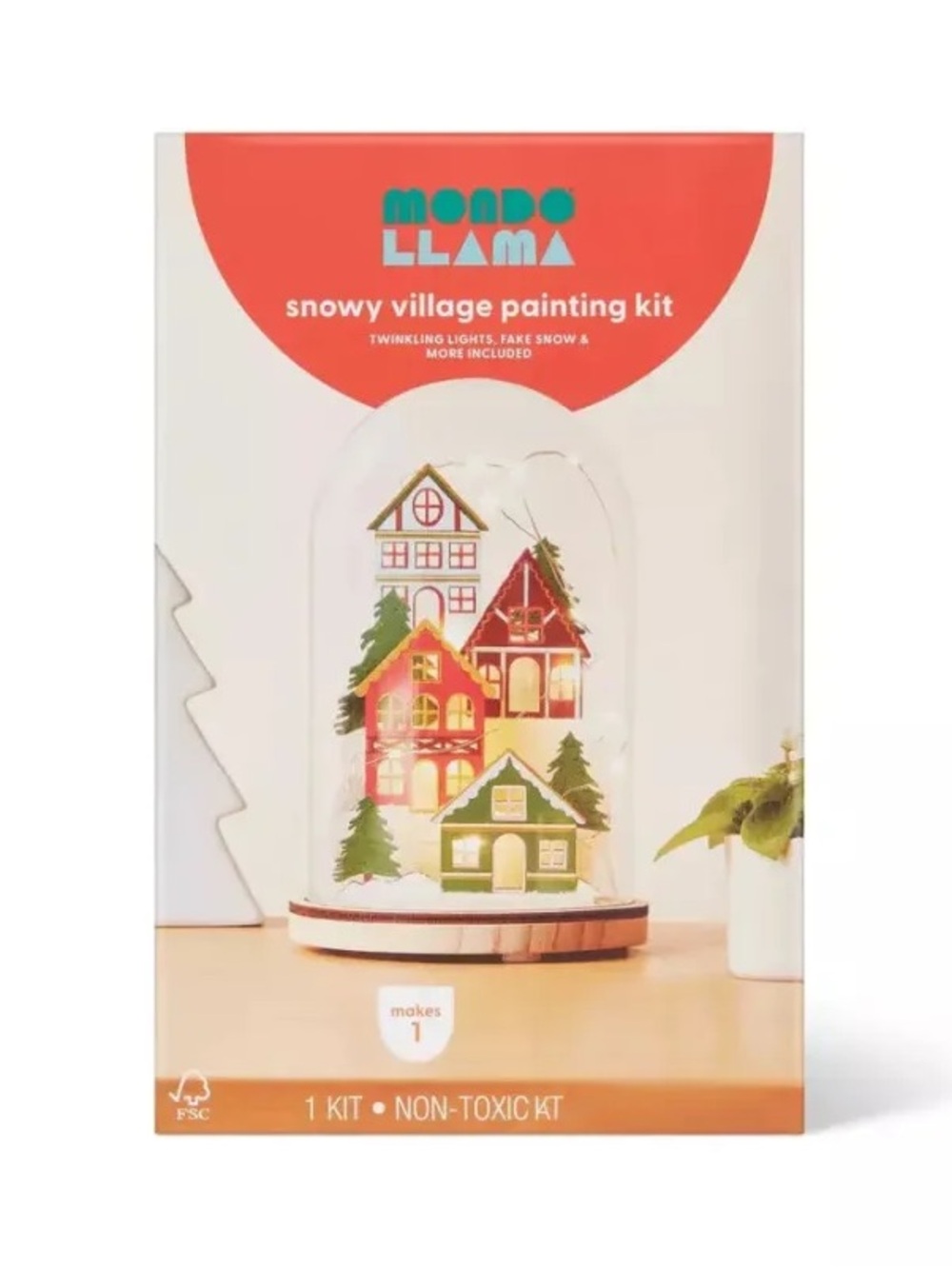 Mondo Llama Christmas Craft Lit Snowy Village Painting Kit-NWT